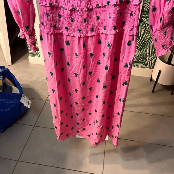 NEW AFRM Chic Pink With Polka Dots And Smocked Waist Midi Dress Size Small/P - Picture 3 of 11